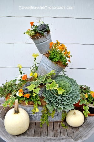 Topsy turvy galvanized bucket planter | cottage at the crossroads