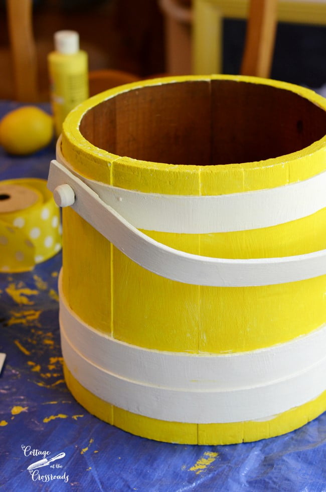 Painted wooden firkin or sugar bucket | cottage at the crossroads