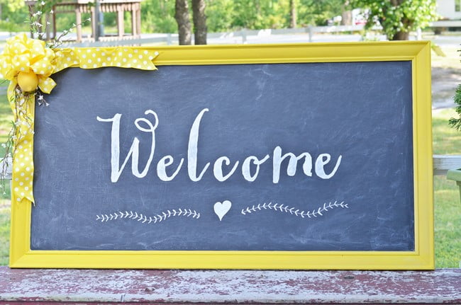 Diy welcome chalkboard sign made from an old, dated piece of artwork | cottage at the crossroads