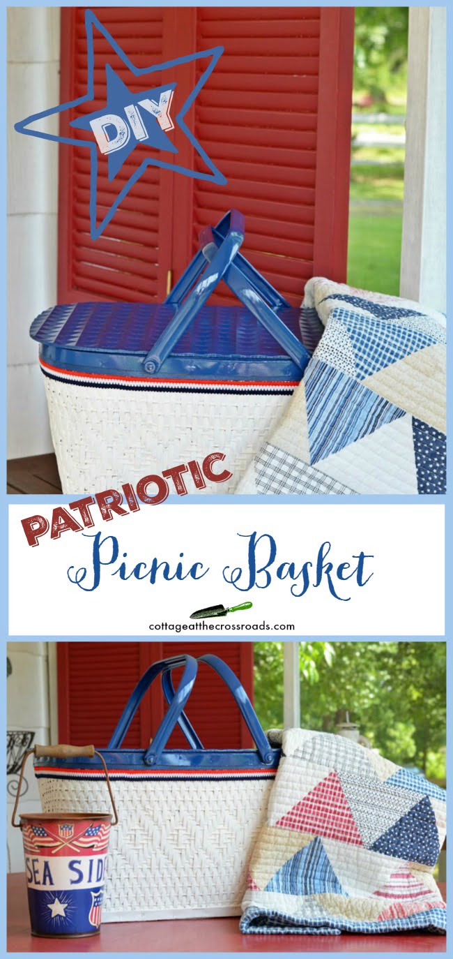 Painted patriotic picnic basket | cottage at the crossroads