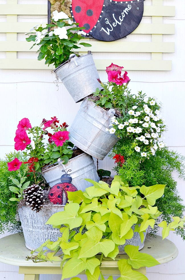 Topsy turvy galvanized bucket planter | cottage at the crossroads