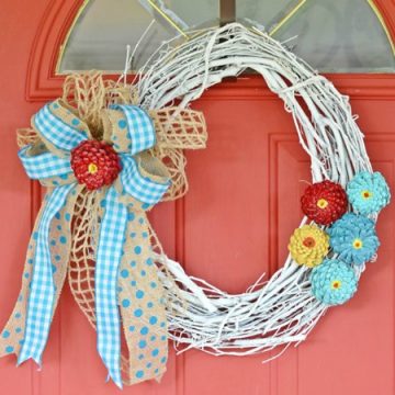 Summer wreath made with pinecone zinnias
