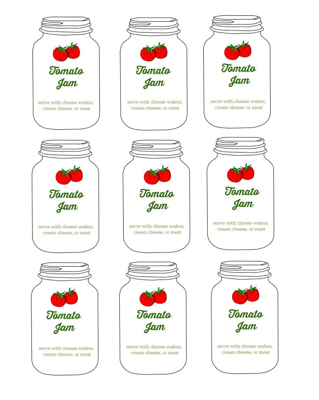 Tomato jam jar labels