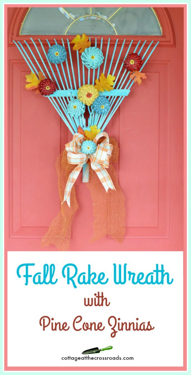 An old rake head makes an adorable fall rake wreath!