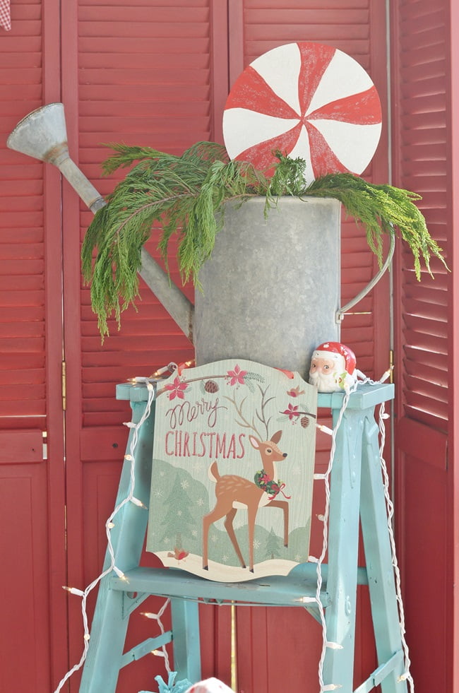 Old ladder on a christmas porch