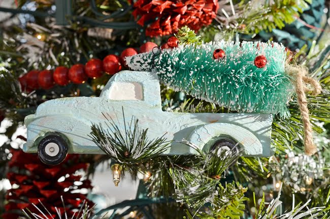 Vintage blue truck christmas ornament