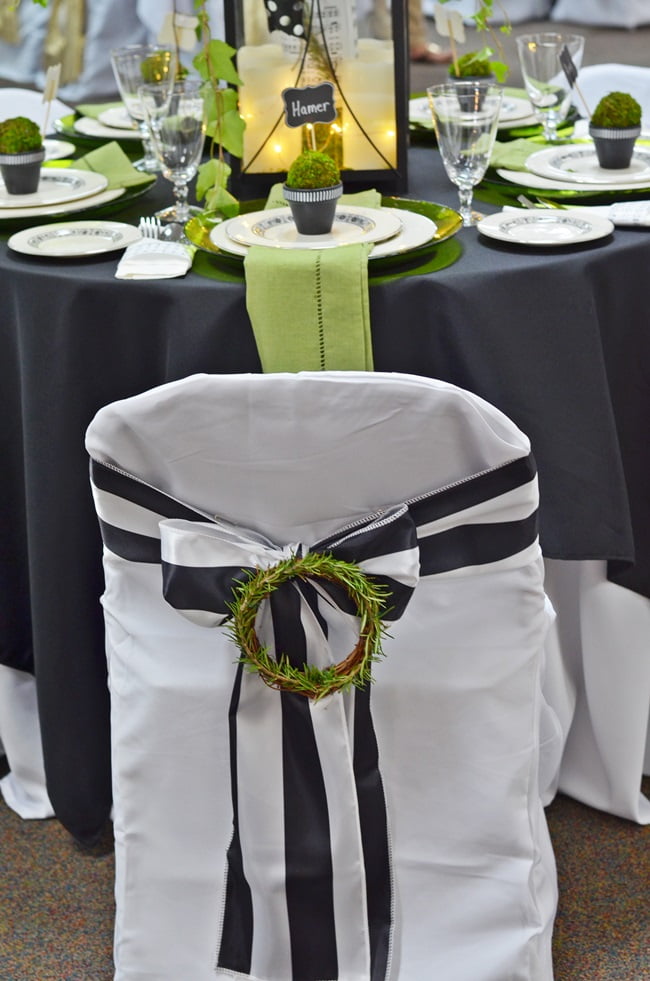 Rosemary wreaths on chair covers