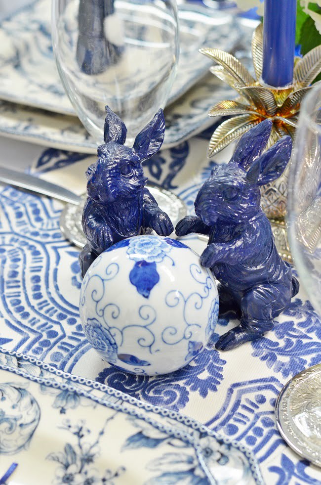 Blue and white easter tablescape