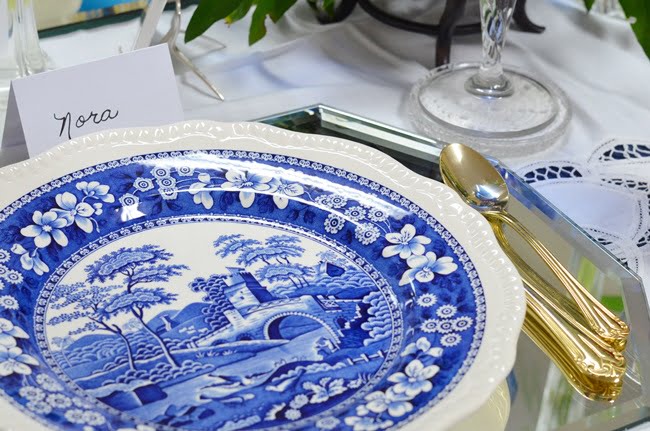 Blue and white china tablescape