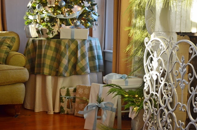 Blue and green angelic christmas mantel and tree | cottage at the crossroads