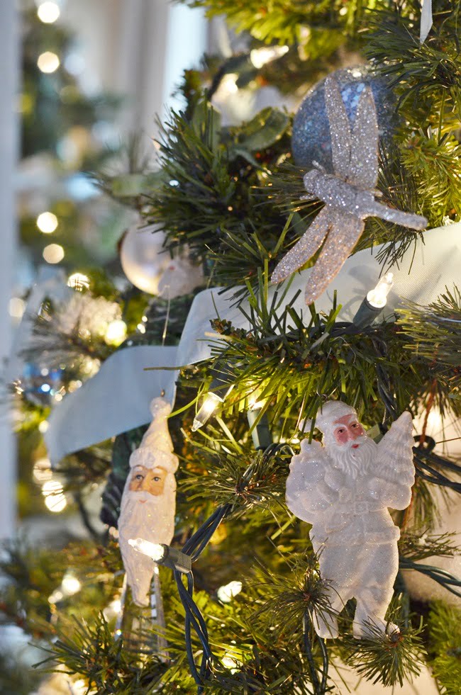 White santa ornaments | cottage at the crossroads
