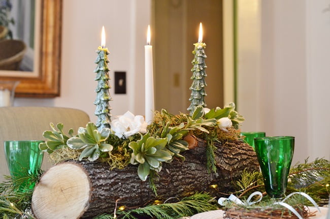 Yule log centerpiece | cottage at the crossroads