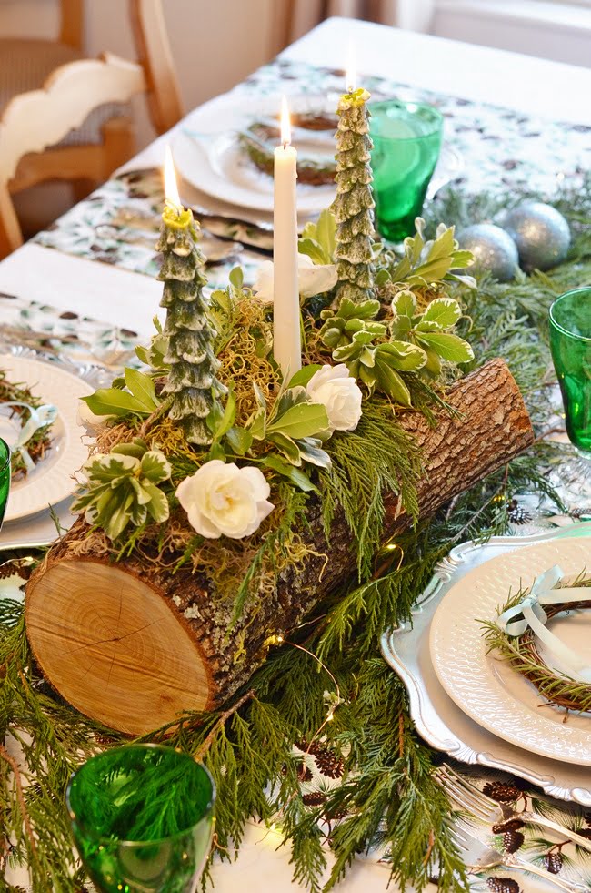 Yule Log Tablescape - Cottage at the Crossroads