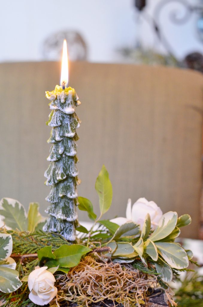 Tree shaped candle used in a yule log