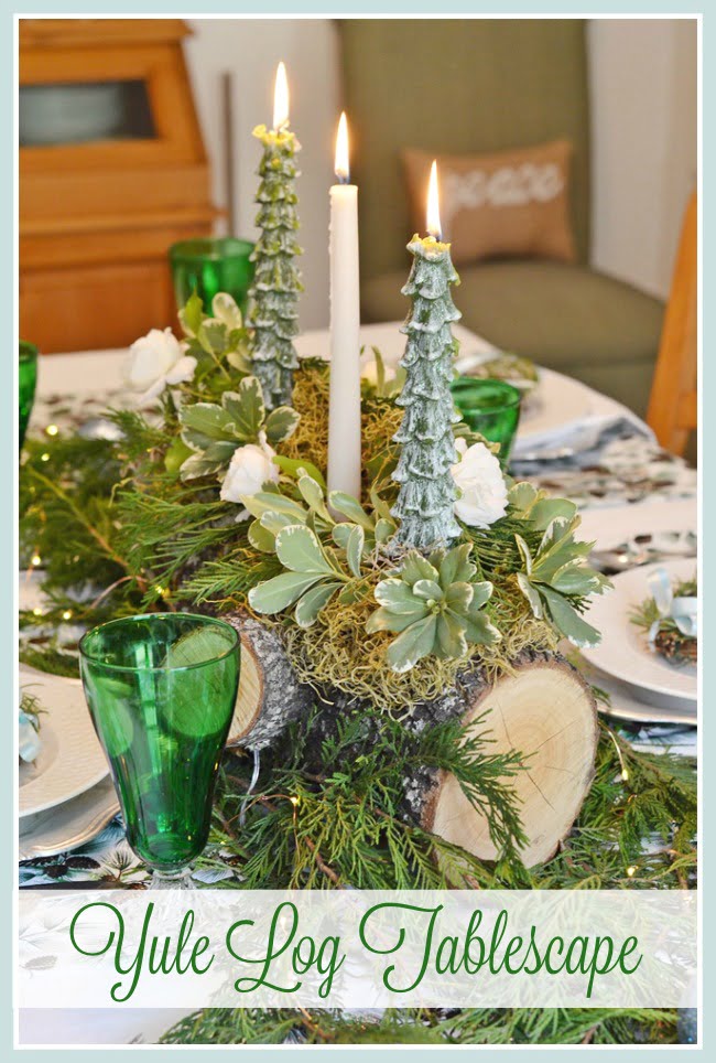 Yule log tablescape | cottage at the crossroads