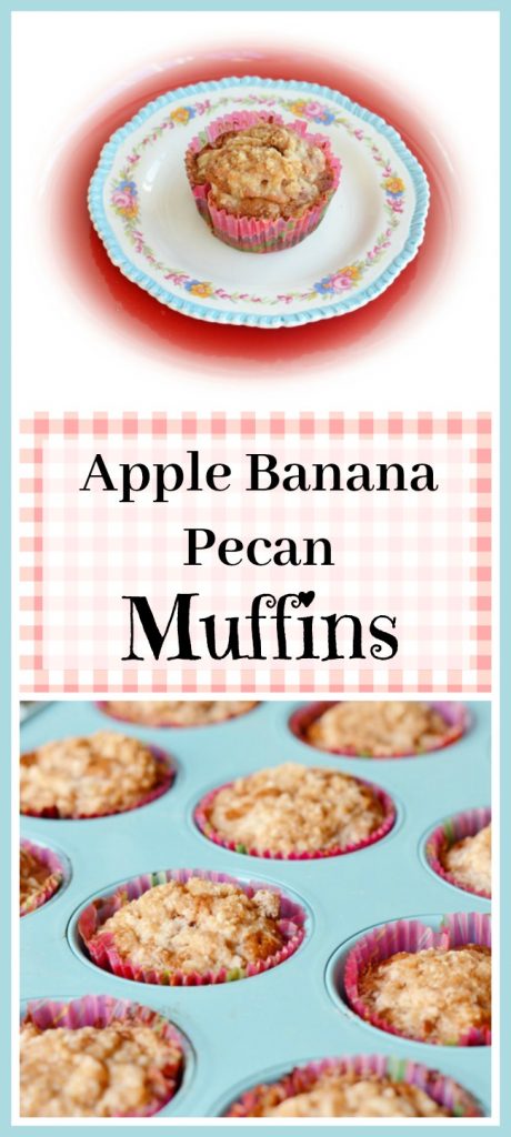 Apple banana pecan muffins with streusel topping