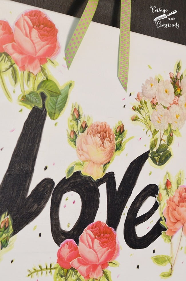 Valentine's day art decoupaged on canvas