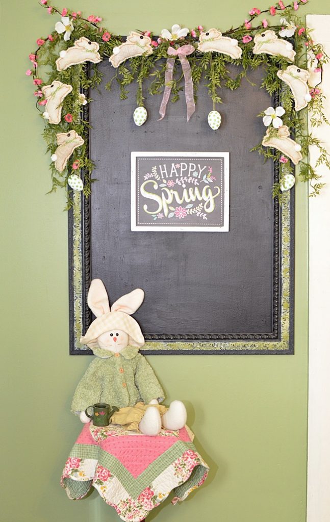 Happy spring chalkboard in the kitchen | cottage at the crossroads