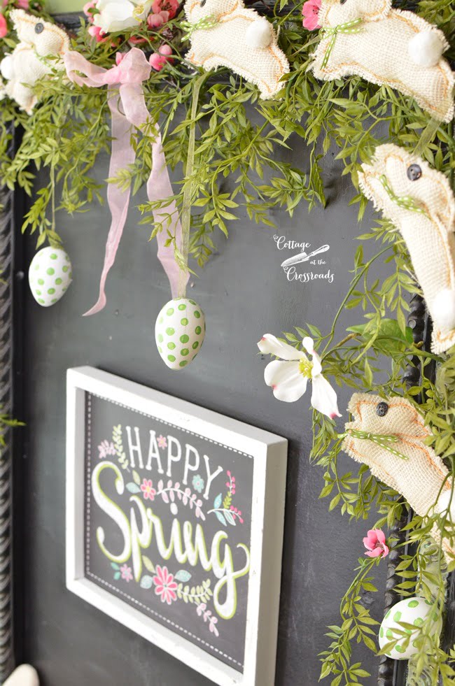 Happy spring chalkboard in the kitchen | cottage at the crossroads