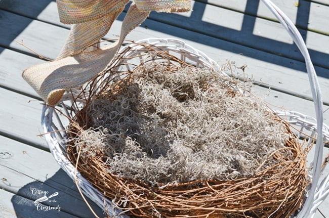 Spanish moss in an easter basket | cottage at the crossroads