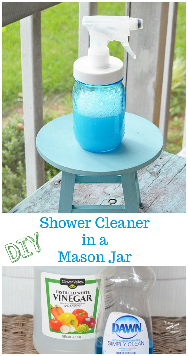 Mix up this diy shower cleaner in a mason jar. This stuff works like magic to melt away oily soap scum!