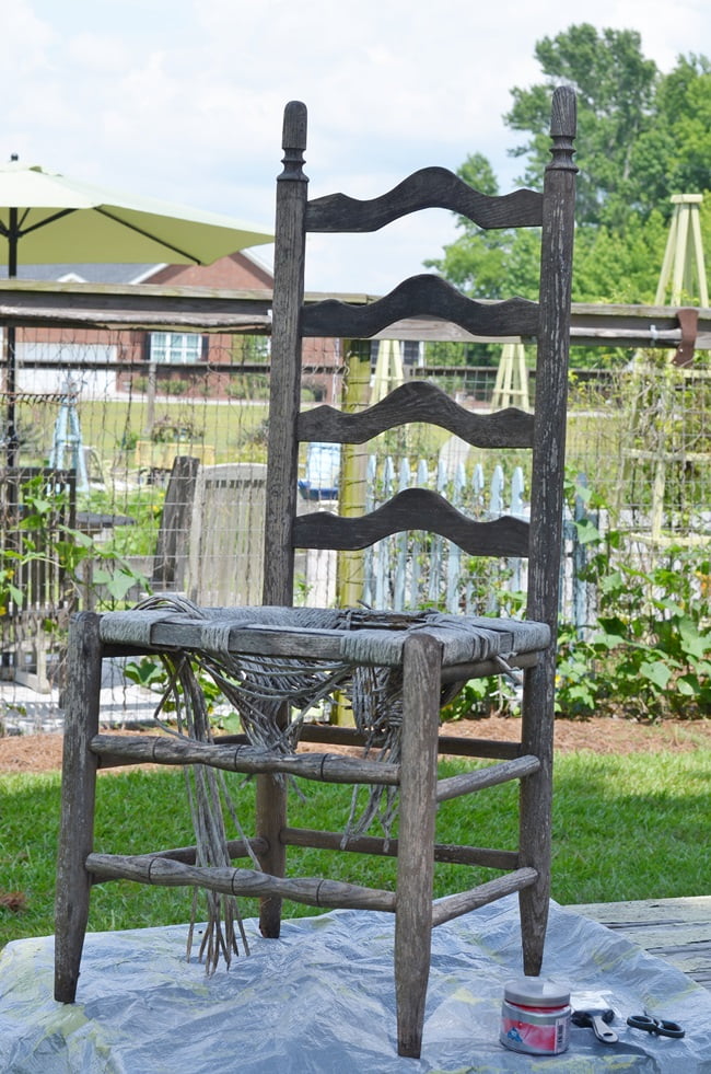 Old ladderback chair used to create a fountain