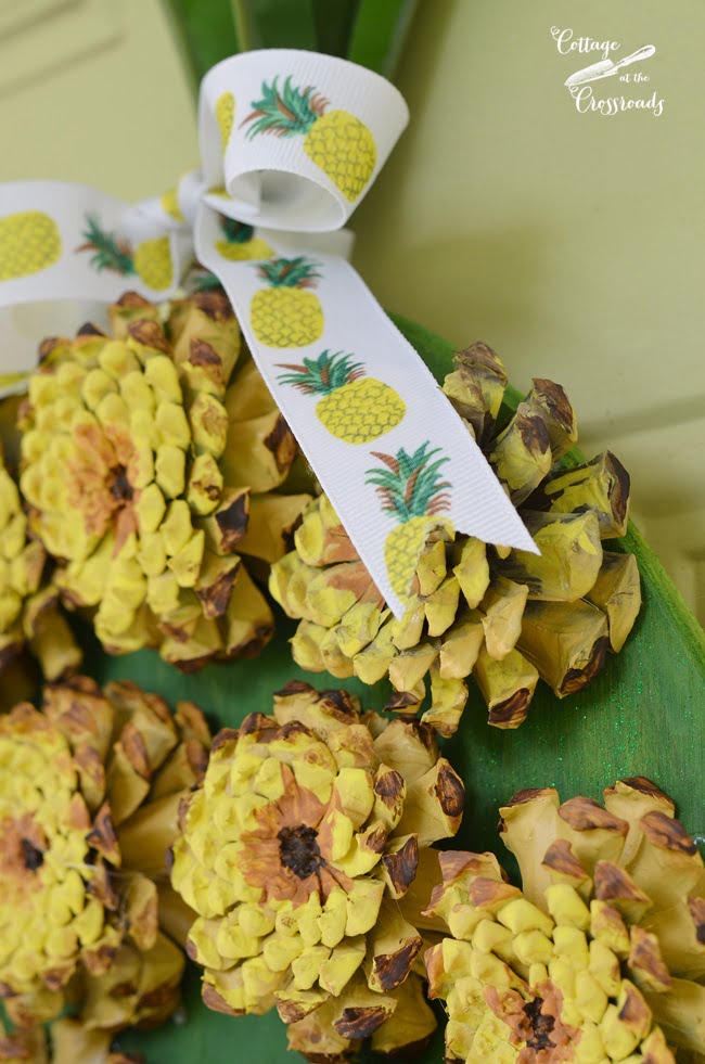 Pineapple ribbon on a pine cone pineapple wreath