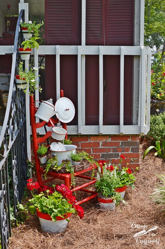 Enamelware chair fountain | cottage at the crossroads