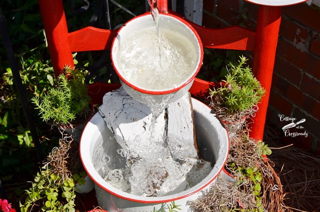 Enamelware chair fountain | cottage at the crossroads