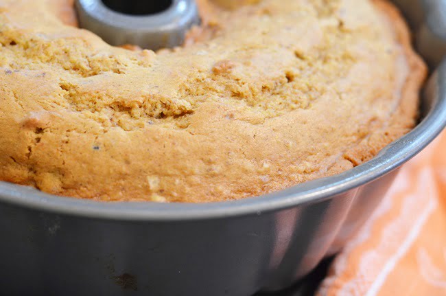 Autumn pumpkin pound cake cooked in a bundt pan