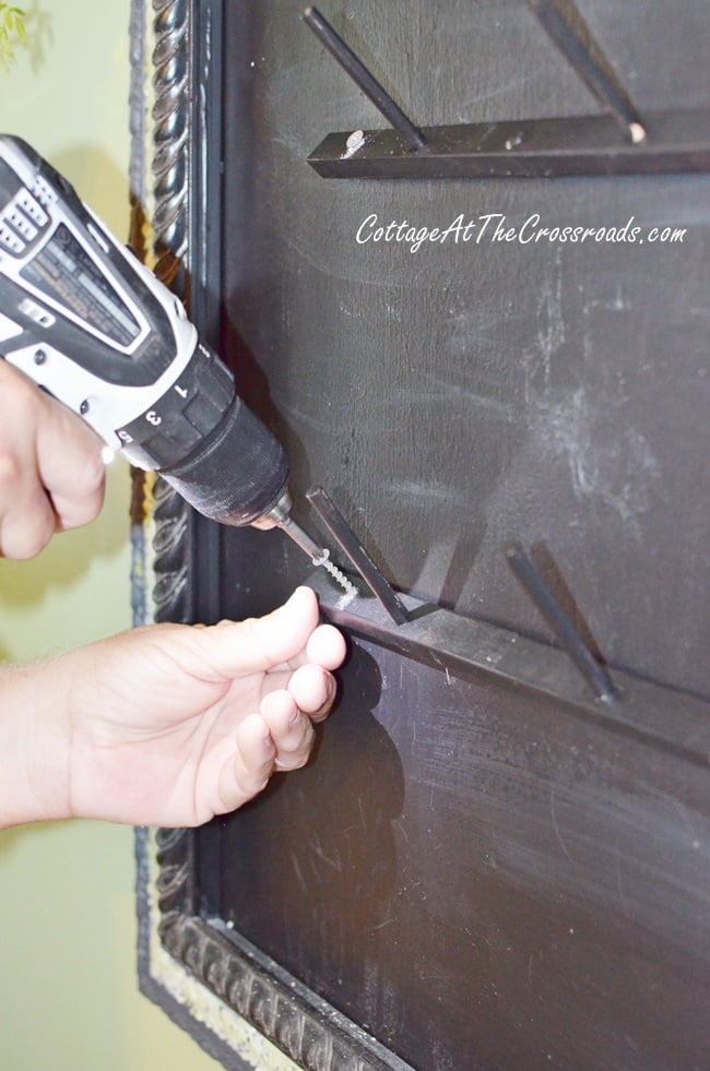 Attaching mug rack to chalkboard