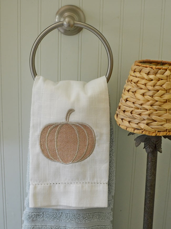 Decorative fall towel used in a fall bathroom update