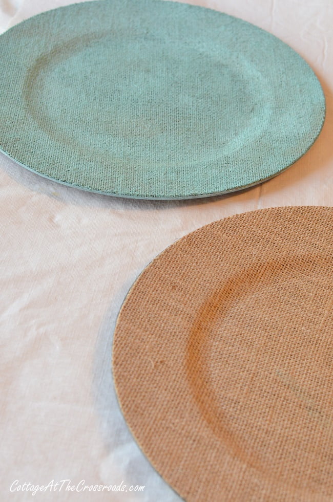 Painted burlap charger plates