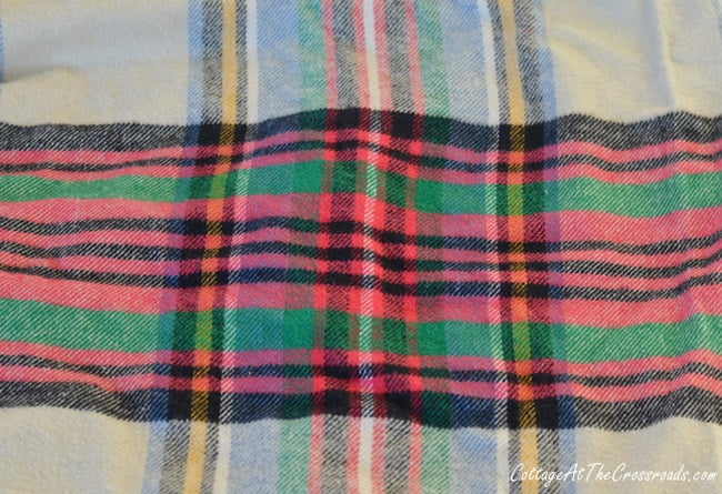 Plaid flannel fabric used to cover a lampshade