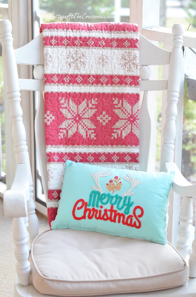 Aqua and red christmas pillow