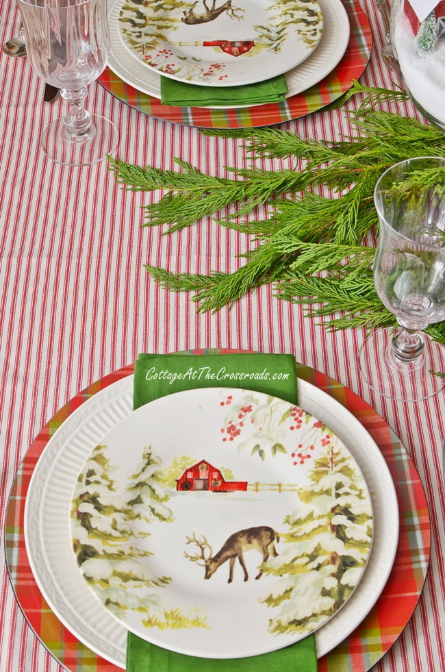 Red barn christmas tablescape