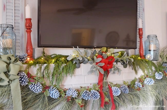 Blue painted pine cone garland