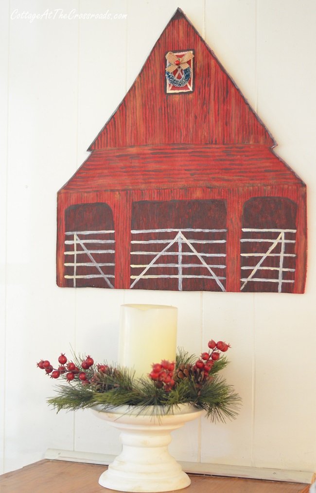 Wooden red barn wall art