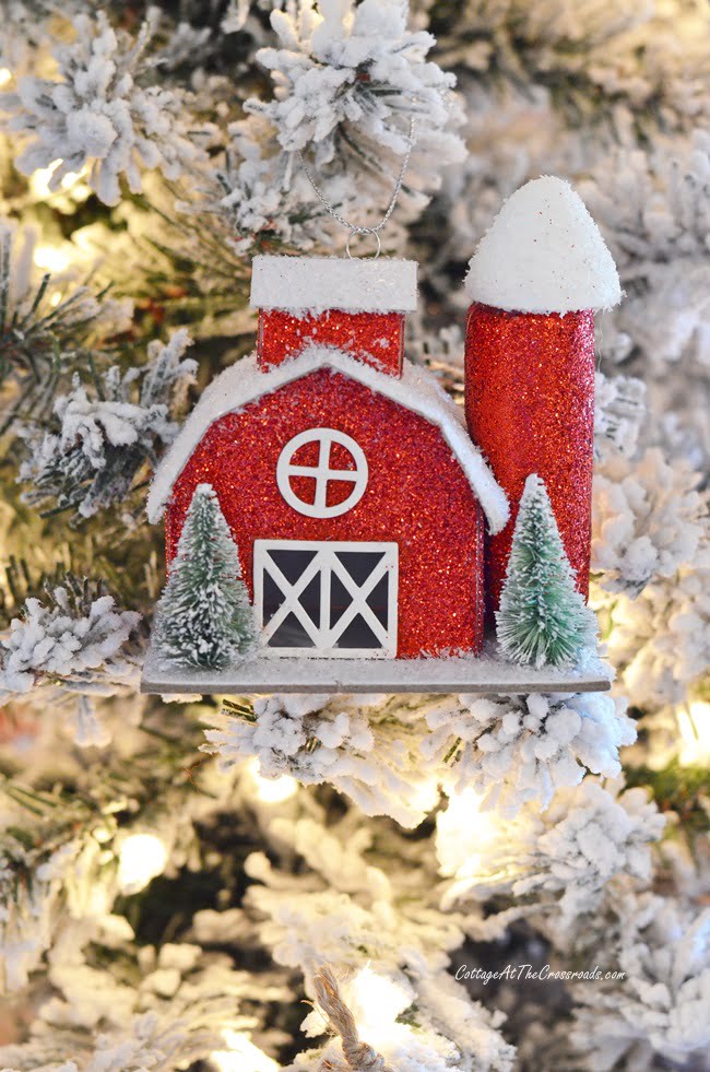 Red barn christmas ornament