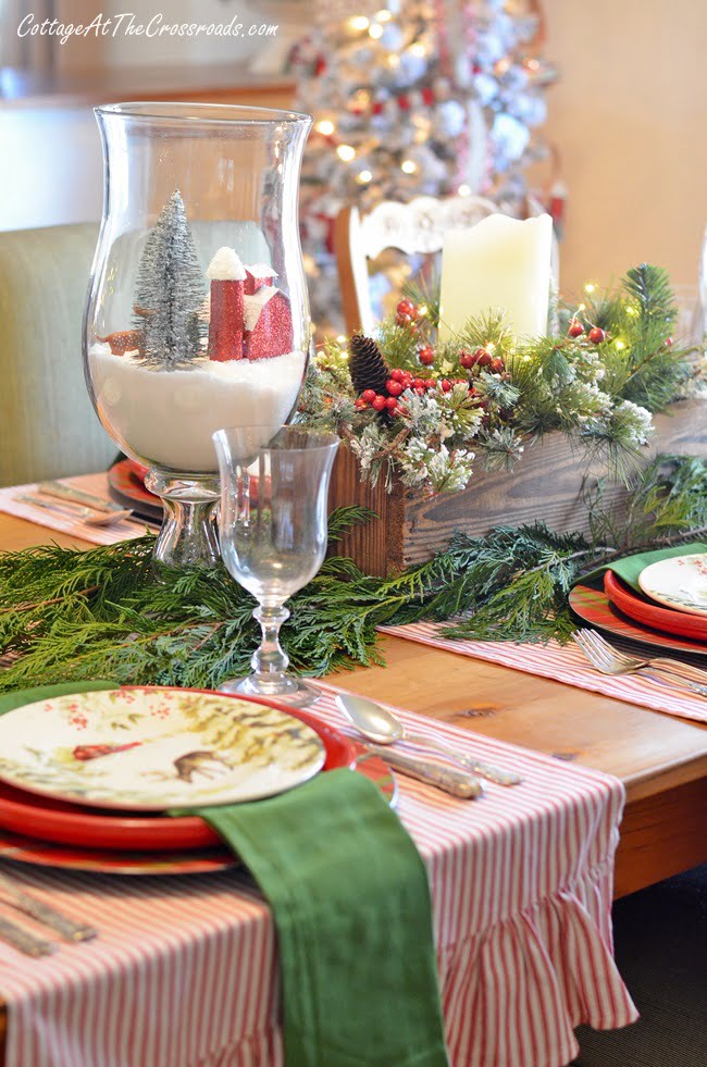 Red barn christmas tablescape