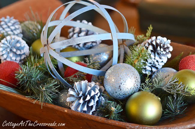 Christmas decorations in a dough bowl