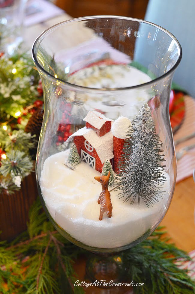 A red barn farmhouse christmas tablescape