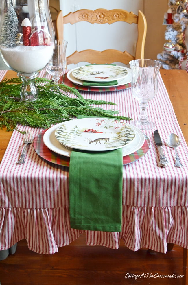 Red ticking table runner