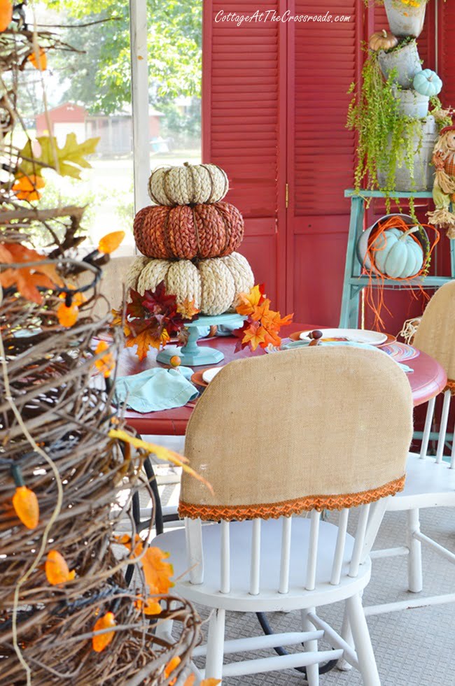 Chair covers used on an autumn porch