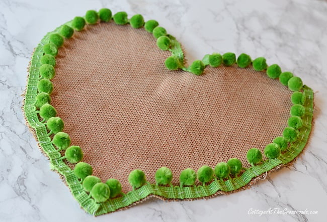 How to make a heart shaped pillow with pom pom trim