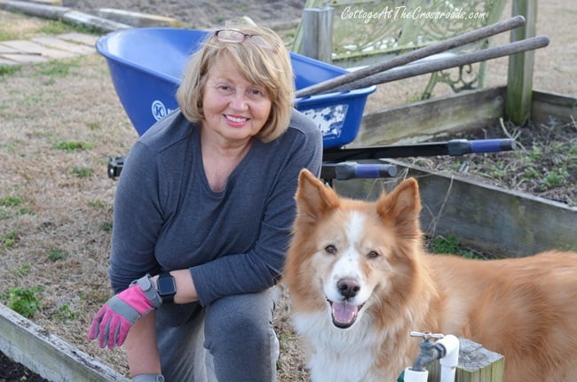 Jane and lucy the dog in the garden