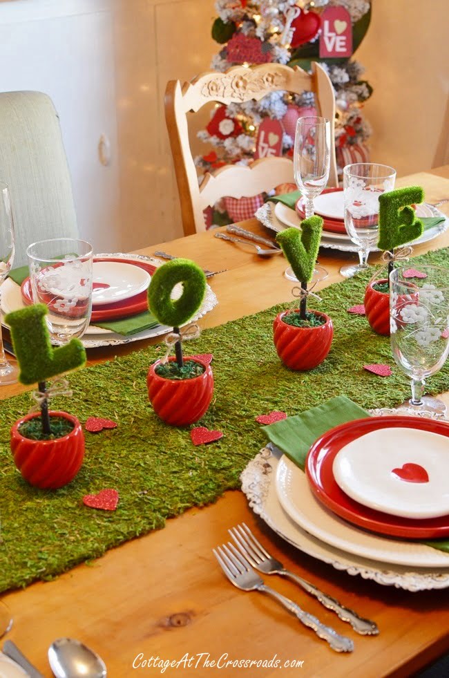 A red, white, and green valentine's day tablescape