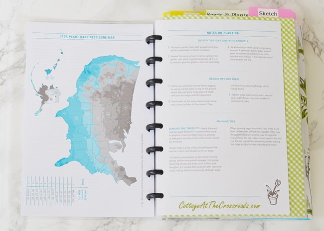 Plant hardiness map and general gardening information included in a garden journal