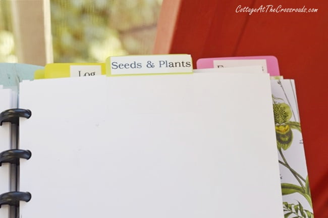 Seeds and plants section of a garden journal