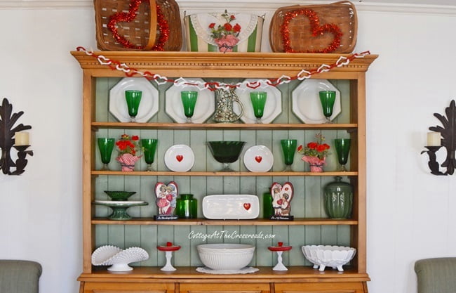 Pine cupboard decorated for valentine's day